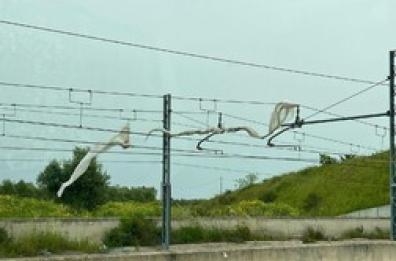 Il vento incastra teli sulla linea elettrica: fermo il treno che collega Bari Centrale all’Aeroporto di Bari-Palese Il vento incastra teli sulla linea elettrica: fermo il treno che collega Bari Centrale all’Aeroporto di Bari-Palese