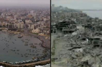 Gaza, prima e dopo il 7 ottobre: la distruzione della guerra ripresa dall'alto