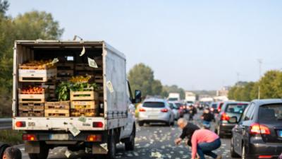 Cadono banconote da un camion della frutta nel Salento: automobilisti lasciano le auto in coda a raccogliere il denaro