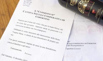 Il vino di Copertino per la Messa in Vaticano, e Papa Francesco ringrazia