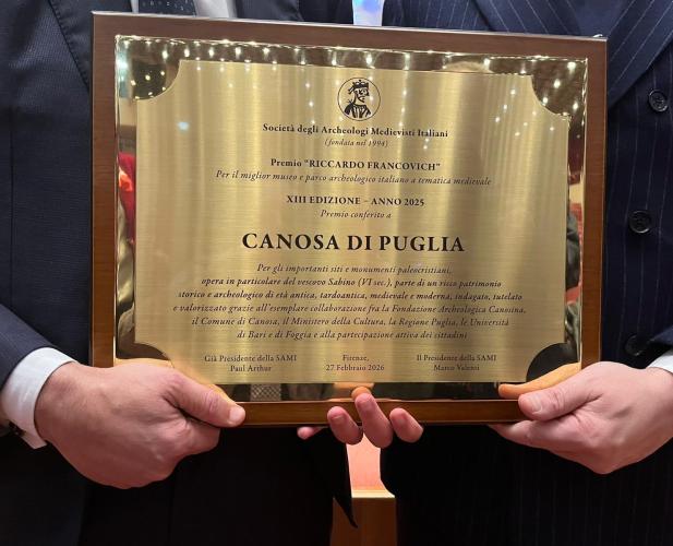 Canosa di Puglia conquista il Premio &laquo;Riccardo Francovich&raquo; 2025 e sale sul podio dell'archeologia italiana