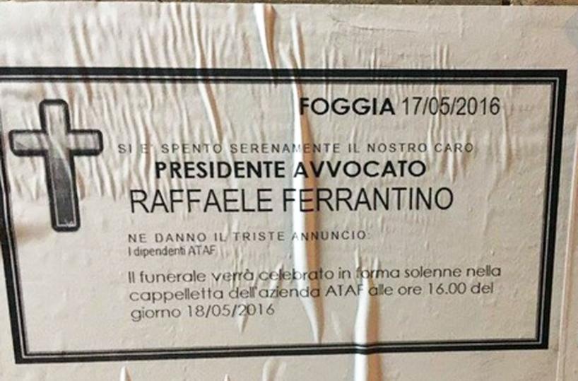 Intimidazione a presidente  dell'Ataf: manifesti funebri