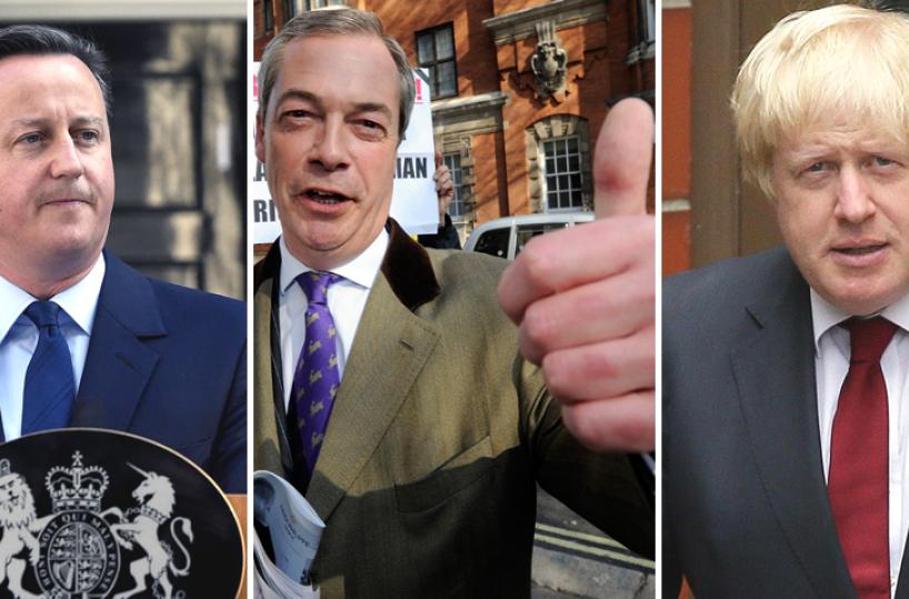 David Cameron, Nigel Farage e Boris Johnson