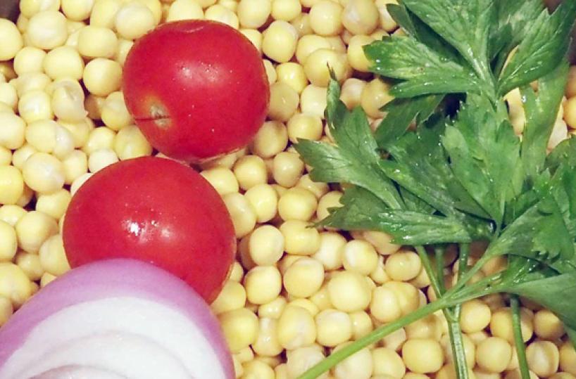 Pisello nano di Zollino preparato per la cottura con cipolla, pomodoro e prezzemolo
