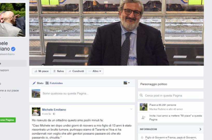 «Mio figlio di 13 anni  ha un brutto tumore Emiliano chiudi l'Ilva»