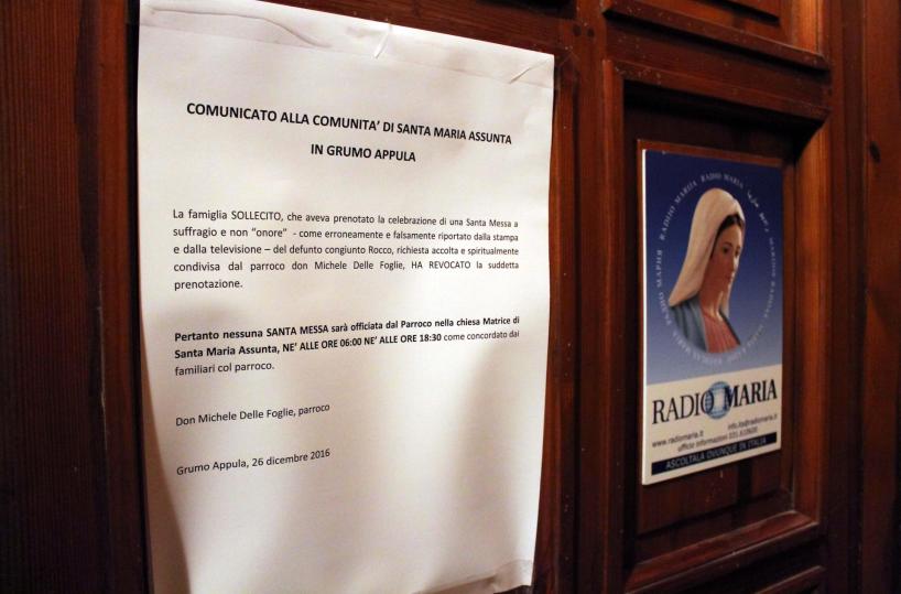 Niente messa in suffragio del boss  Don Michele si appella al Papa
