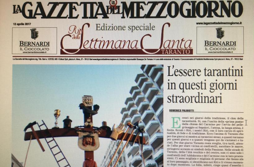 Domani a Taranto Gazzetta gratiscon i &laquo;Riti della Settimana Santa&raquo;