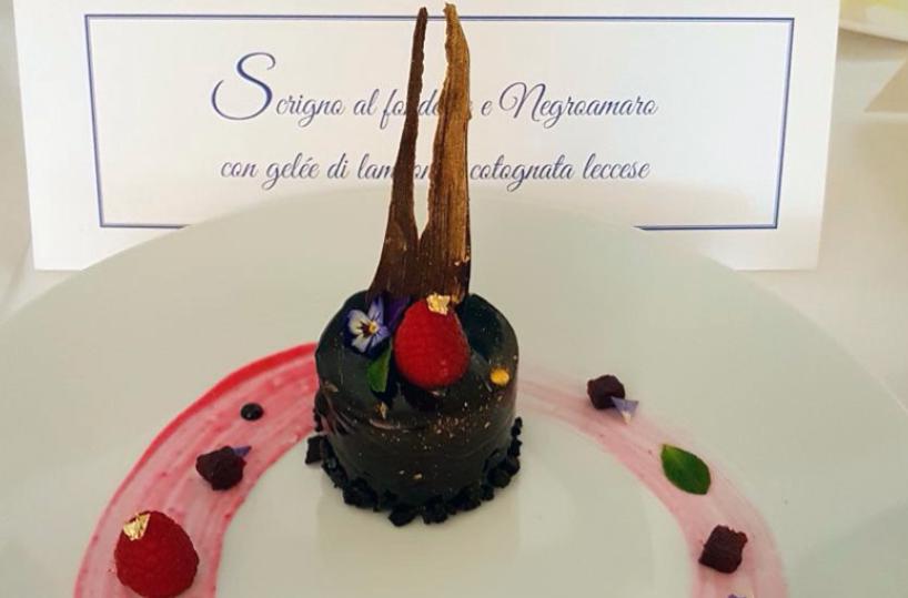 Ricette Puglia - Scrigno al fondente e Negroamaro con gelè di lamponi e cotognata leccese - Ricetta del pasticciere Antonio Campa e della prof. Luana Rollo