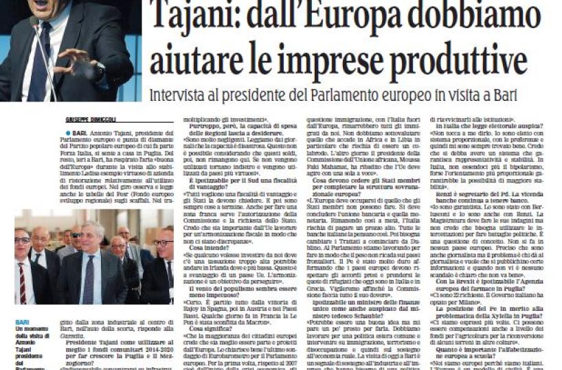Tajani, l'Europa e il Sud