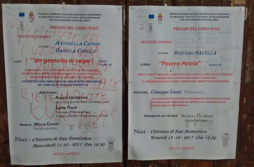 Noci, scritte sessiste: «Vi mettete il c... di fuori poi diteil branco ci ha violentato»