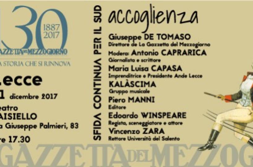 Lecce, oggi Al Teatro Paisiello  i 130 anni della Gazzetta