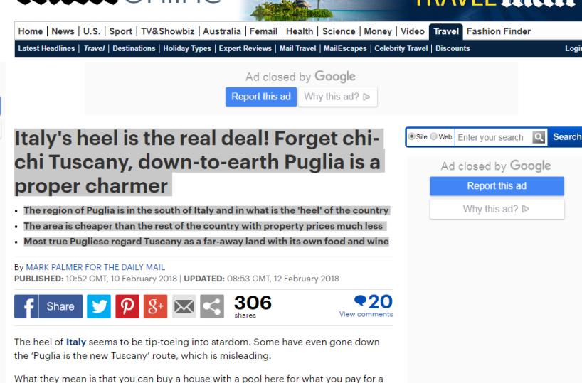 Daily Mail: Puglia vero affare dimenticate la Toscana