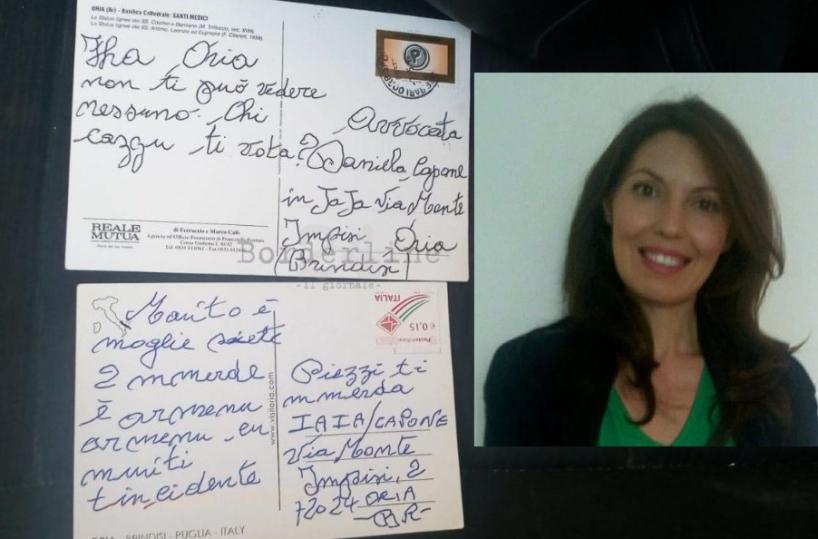 cartoline di minacce a Daniela Capone