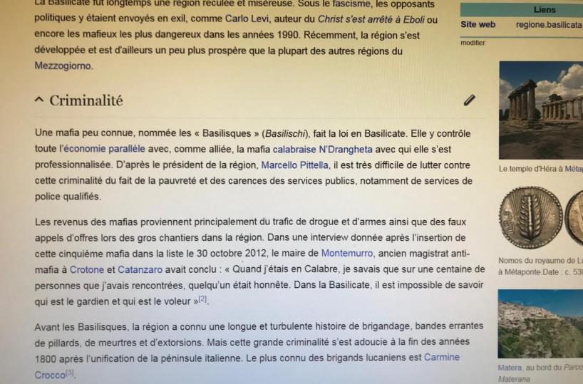 Per Wikipedia Francia, la Basilicata è 'terra di mafia'