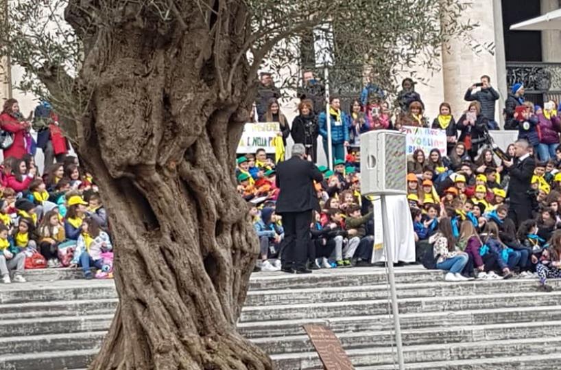 I bimbi pugliesi donano a Papa Francesco un ulivo secolare dell'amicizia