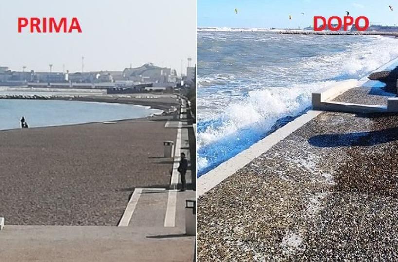 Bari, la mareggiata cancella un pezzo di spiaggia del waterfront di Fesca