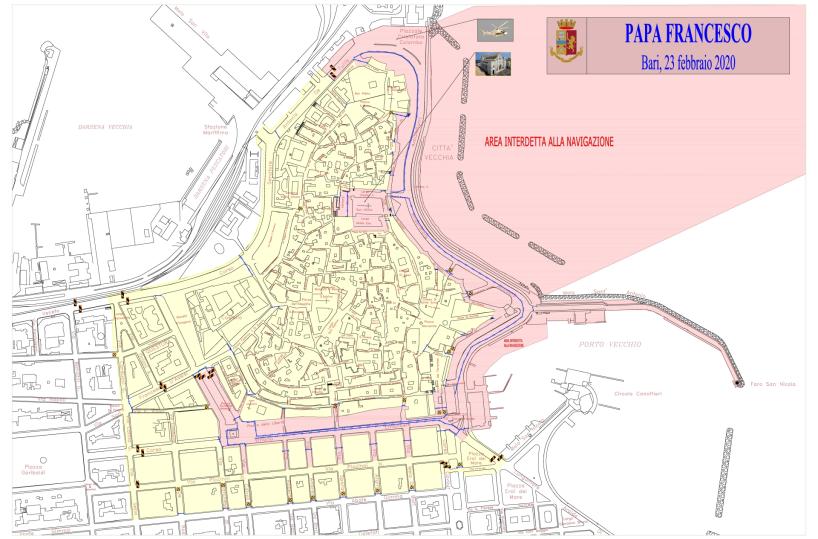 Papa a Bari, città blindata: tre zone rosse, aree off limits per auto e pedoni