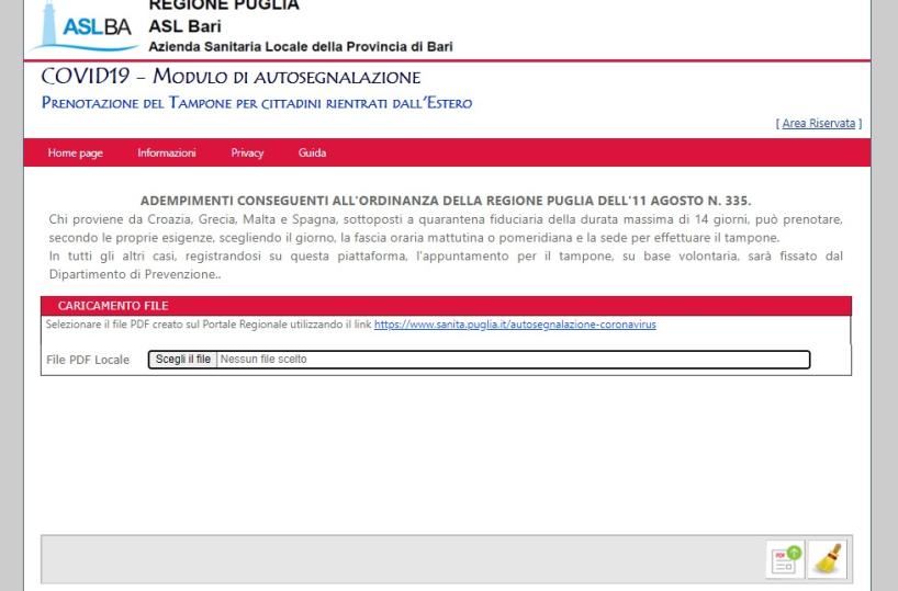 Asl Bari: ecco la piattaforma web per prenotare il tampone dopo i rientri da zone a rischio