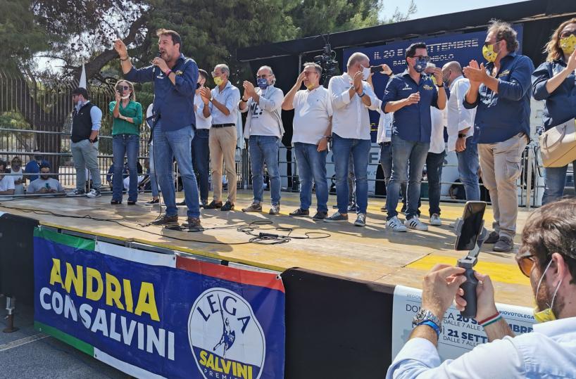 Comizio ad Andria di Salvini (Lega) a sostegno di Scamarcio