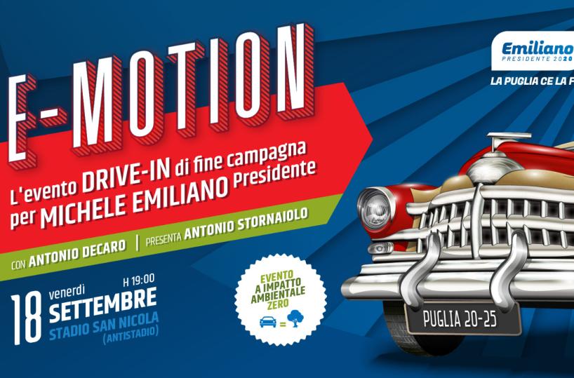 Regionali 2020, arriva E-Motion l'evento di fine campagna di Emiliano in modalità drive-in