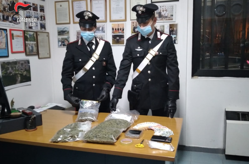 Conversano, al banco caffè e «spinello»: in manette barista, nascondeva mezzo chilo di marijuana