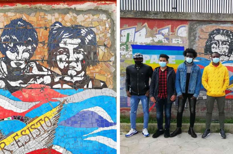 Lecce, al Parco Tafuro ecco il mosaico R-Esisto, sul muro che costeggia la stazione