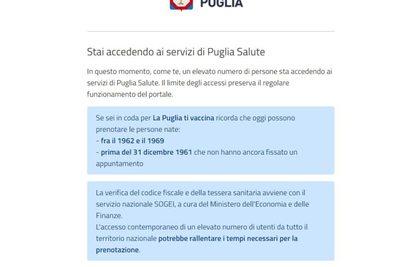 È corsa ai vaccini in Puglia: in tilt sistemi online di prenotazione a Bari e Taranto
