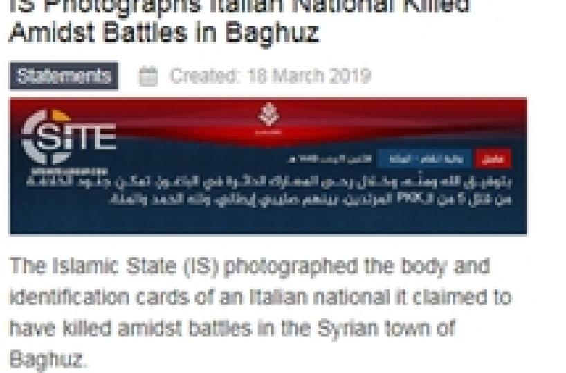 ISIS kills Italian fighter Orsetti in Syria