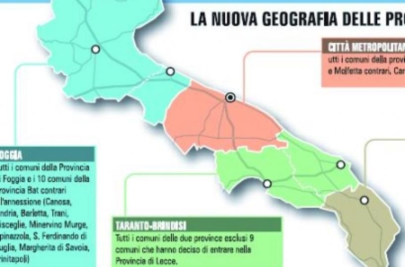 Così sarà la Puglia delle nuove Province