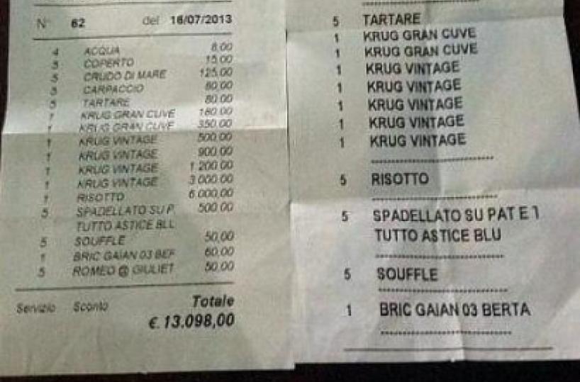 Astice e champagne per&nbsp;5&nbsp;olandesi&nbsp; a Vieste Conto di 13mila euro Siamo tutti un po' Briatore?