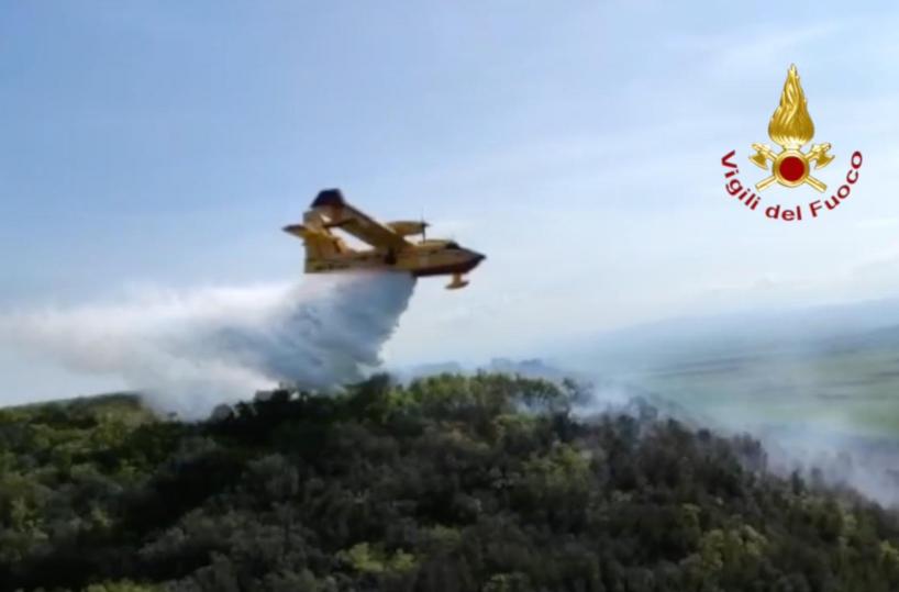Incendio boschivo a San Paolo di Civitate, in azione due canadair