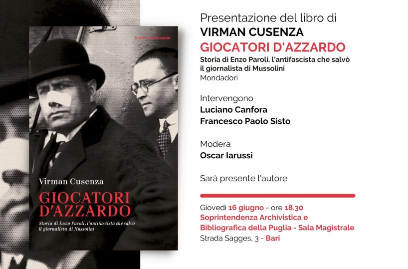 «Giocatori d'azzardo»: il libro di Virman Cusenza presentato a Bari