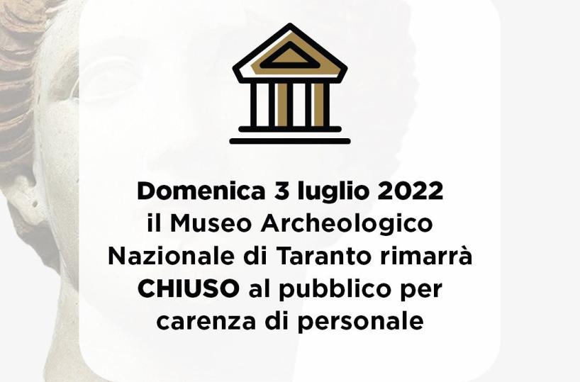 Taranto, domenica 3 luglio il Museo MarTA resta chiuso: «Carenza di personale»