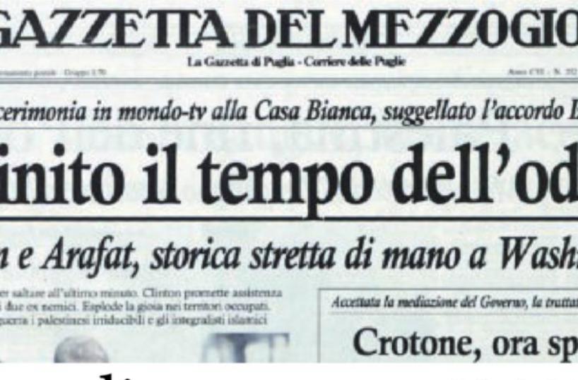 Stretta di mano tra Rabin e Arafat