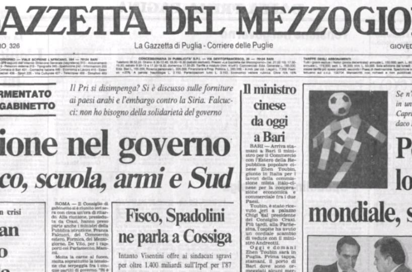 «La Gazzetta del Mezzogiorno» del 27 novembre 1986 