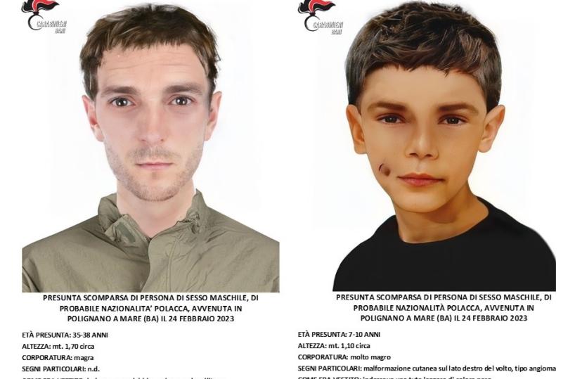 Uomo e bimbo scomparsi a Polignano a Mare, i Carabinieri ricostruiscono l’identikit