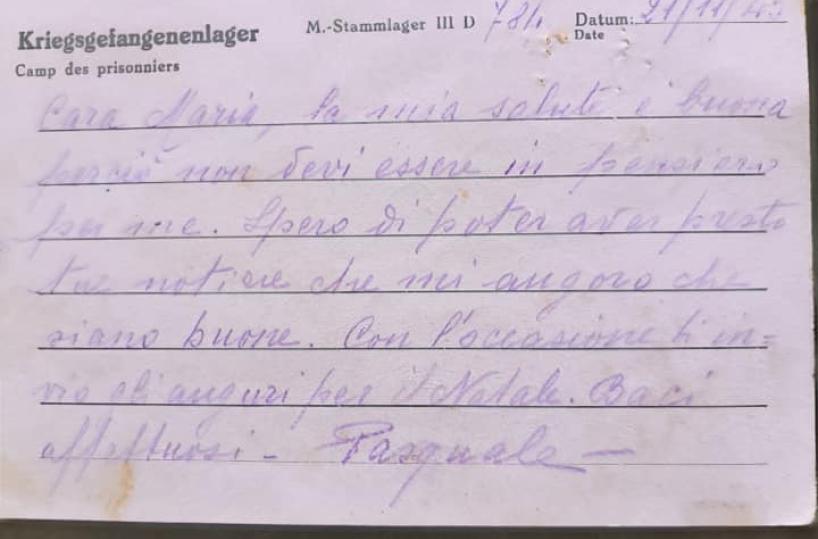 Scrisse a moglie da campo prigionia, lettera arriva dopo 80 anni nel Tarantino