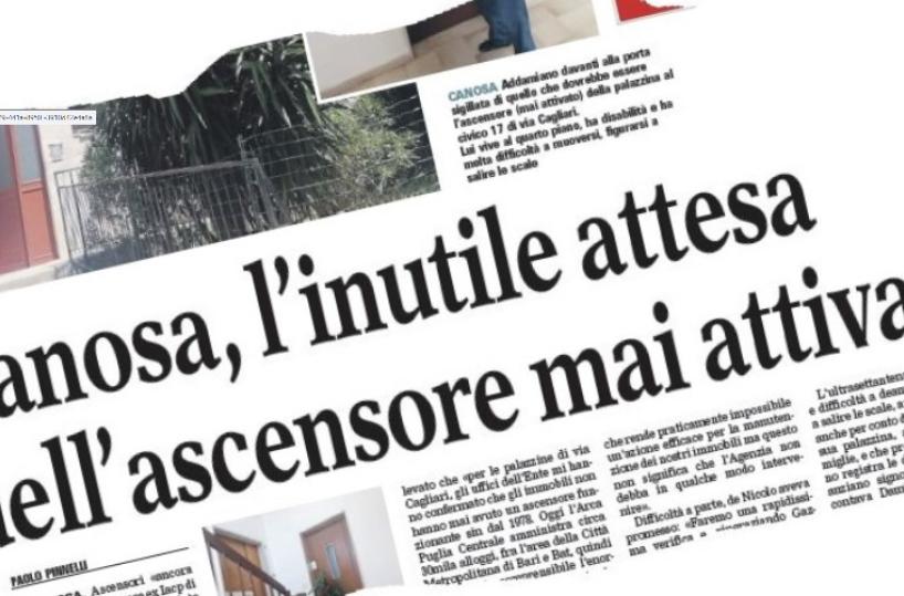 Canosa, un ascensore chiamato desiderio: l'attesa dura da 45 anni