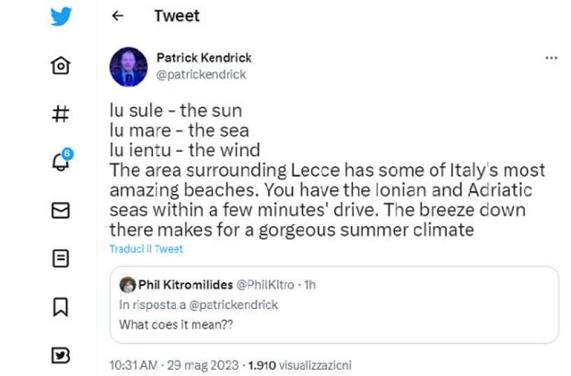 Il commentatore inglese celebra l'impresa del Lecce: «Lu sule, lu mare, lu ientu!»