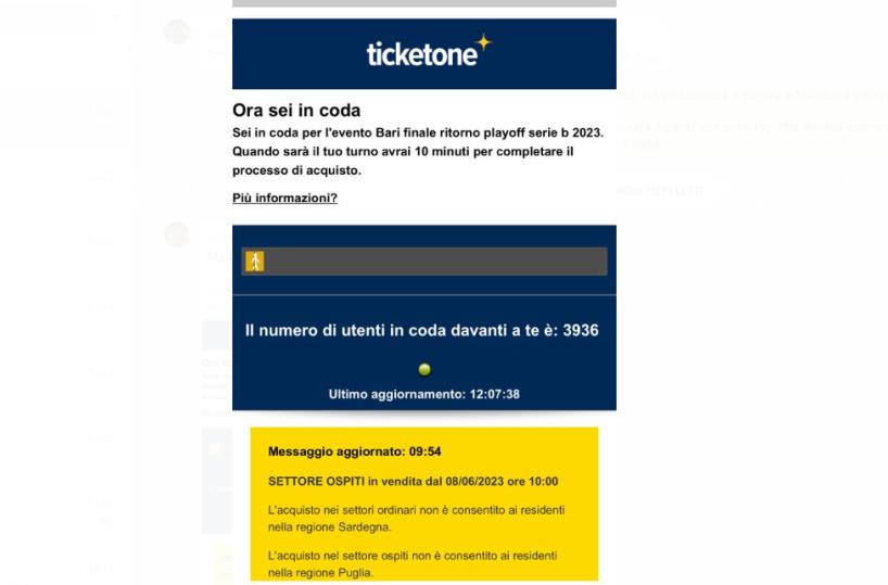 Bari-Cagliari, l'annuncio della vendita su TicketOne di poche decine di biglietti: sito in tilt