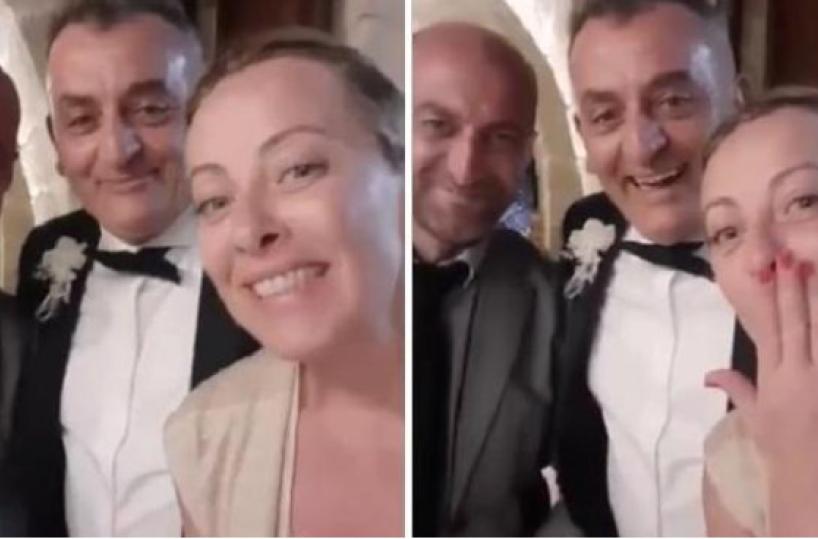 Giorgia Meloni in Valle d'Itria manda gli auguri a una coppia di sposi