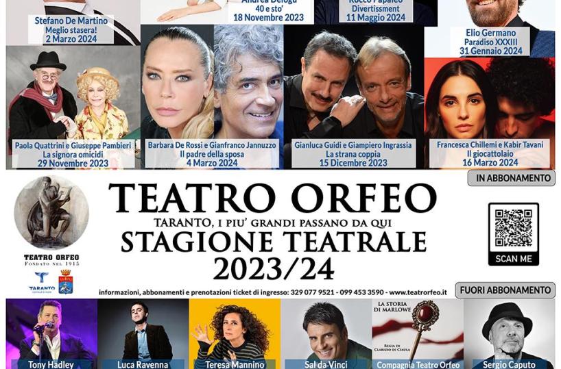 La stagione del teatro Orfeo a Taranto con Francini, Germano e Allevi
