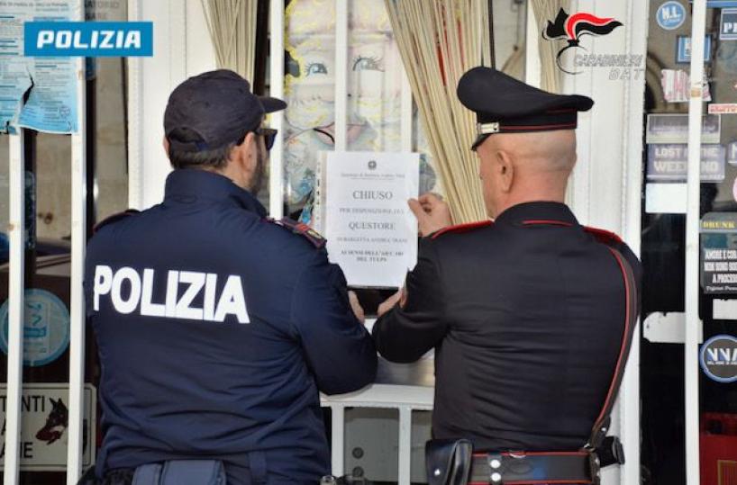 Spaccio e brutti ceffi in un bar di Andria: i carabinieri abbassano le saracinesche