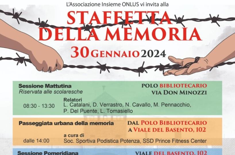 A Potenza il 30 gennaio si terrà la 'Staffetta della Memoria'