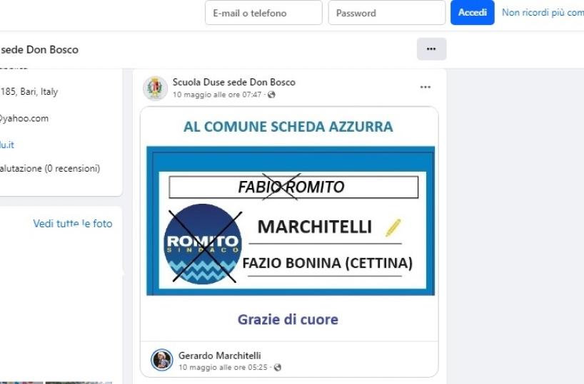 Bari, scoppia la polemica: «Sulla pagina Fb della scuola la scheda del preside candidato»