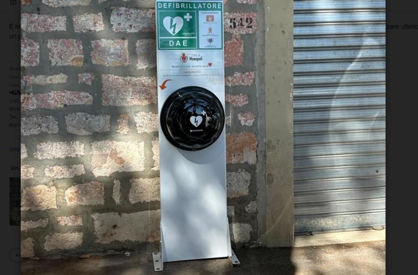 Monopoli potenzia la rete di cardioprotezione in città: un nuovo defibrillatore in contrada Antonelli