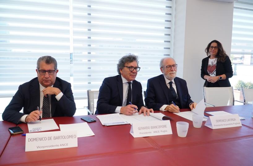 Imprese e ambiente, firmato nuovo protocollo d'intesa tra Ance Puglia e Acquedotto pugliese