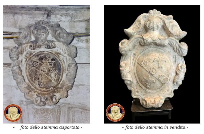 Antico stemma araldico di marmo rubato negli '70 a Bisceglie ritrovato da un antiquario a Trento