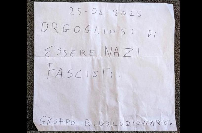 Soleto, al circolo Pd recapitato un biglietto contro il 25 aprile: «Orgogliosi di essere nazi fascisti»