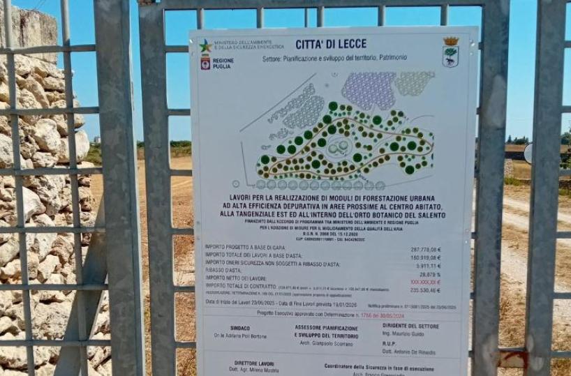 Lecce, al via i lavori di riforestazione urbana: aperti i cantieri in centro